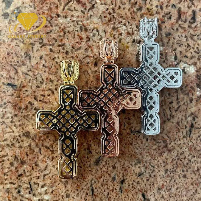 Hip Hop Jewelry White Gold Plated Jesus Cross Pendant Silver Baguette Vvs Moissanite Cross Pendants Gold Cross Pendant For Men