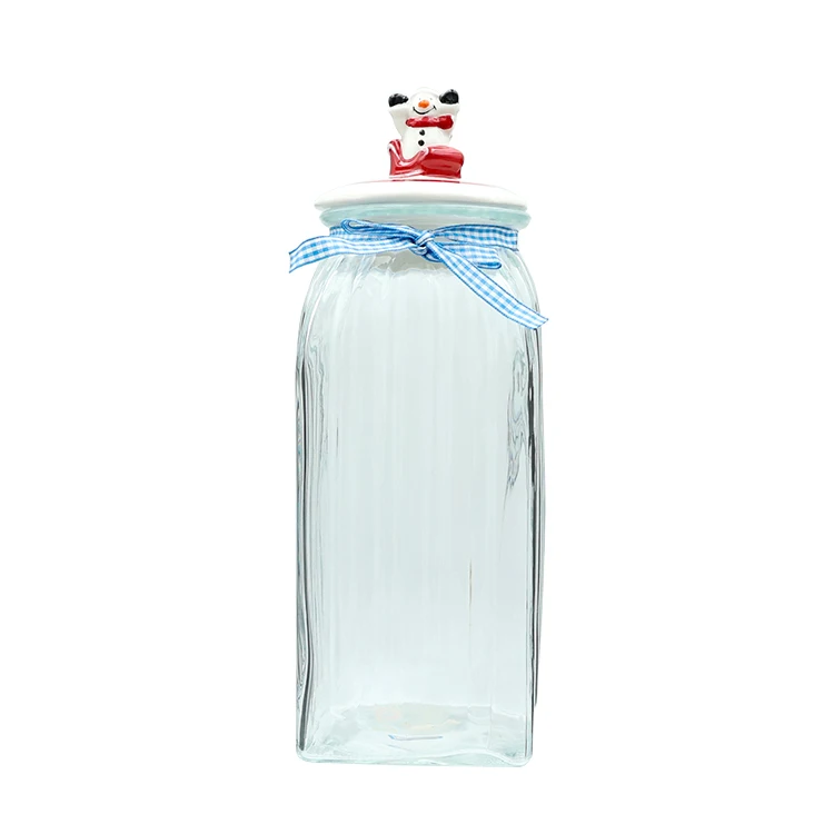 Cute Design Glass Storage Jar Bottle Tank Food Grade Glass Sealed Glass Cookie Jar Container With Ceramic Lid  For Food Storage