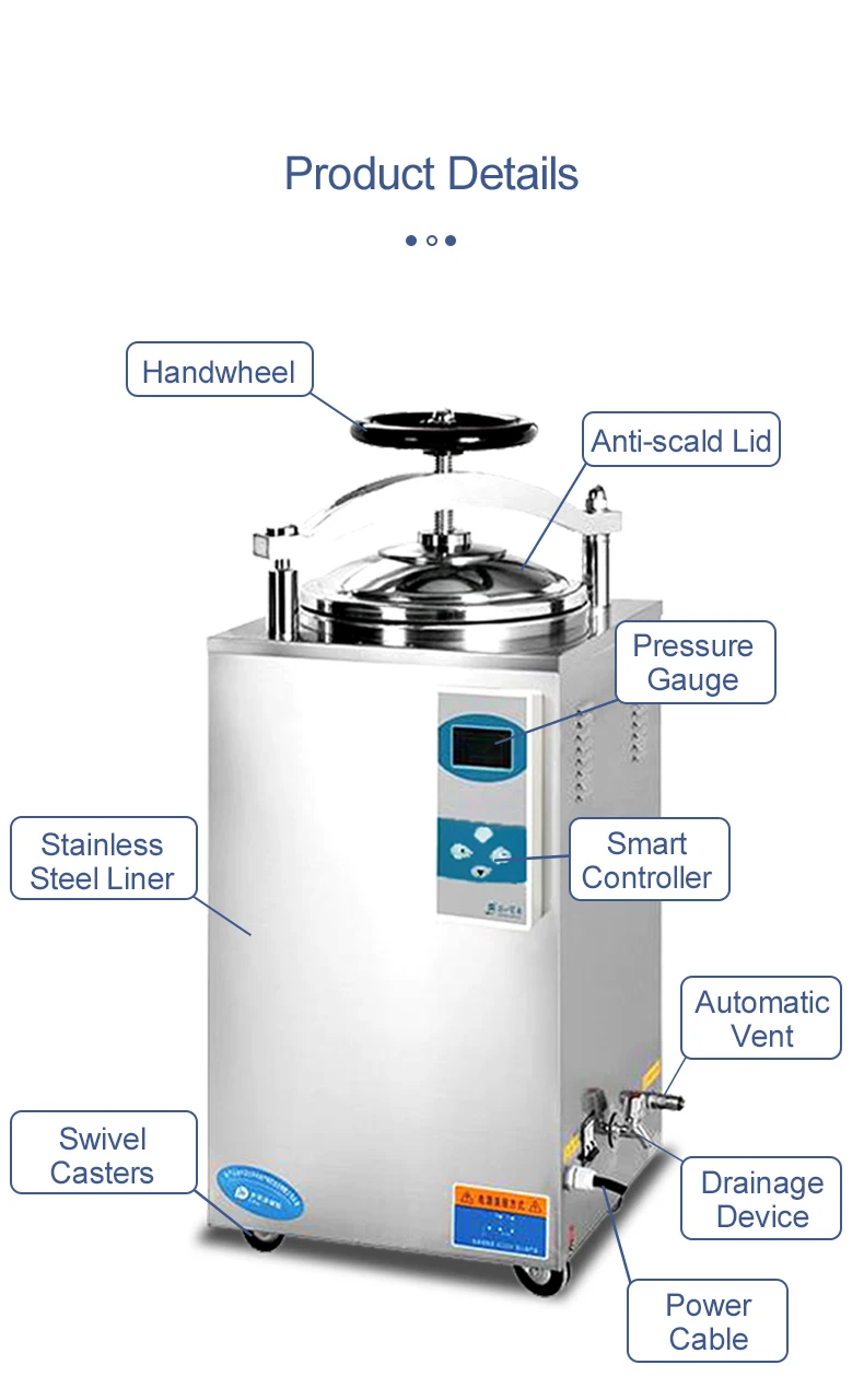 IKEME 35L 50L 75L 100L Vertical Pressure Steam Sterilizer Canned Food Mushroom Retort Autoclave Sterilization Machine