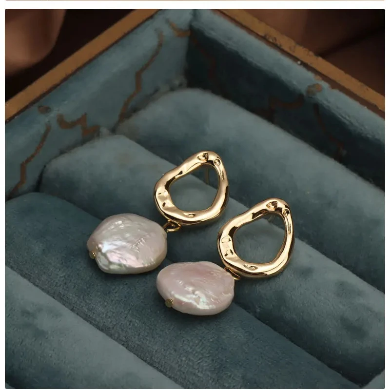 Wholesale new vintage Baroque button natural freshwater Pearl earrings Feminine temperament 925 sterling silver needle pearl ear