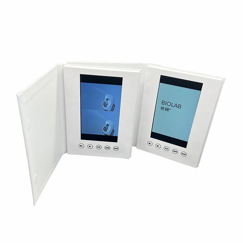 customized A4 size  hardcover paper 7 inch LCD video brochure 10.1 inch hd ips tft white video brochure blank video book