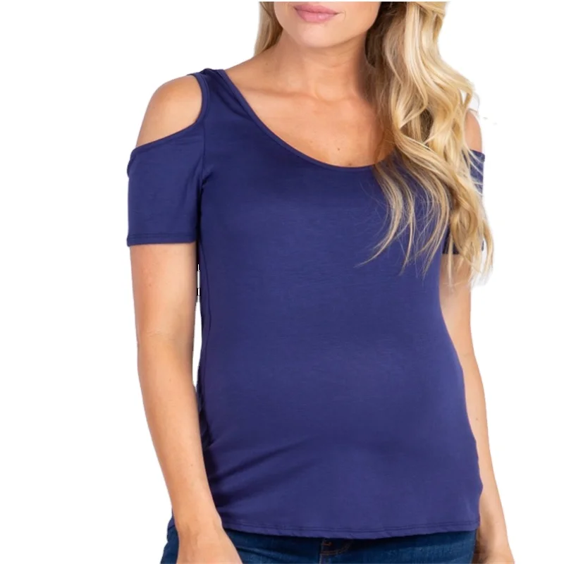 Navy Blue Cold Shoulder Maternity Nursing Top fashionable woman watches top 2021