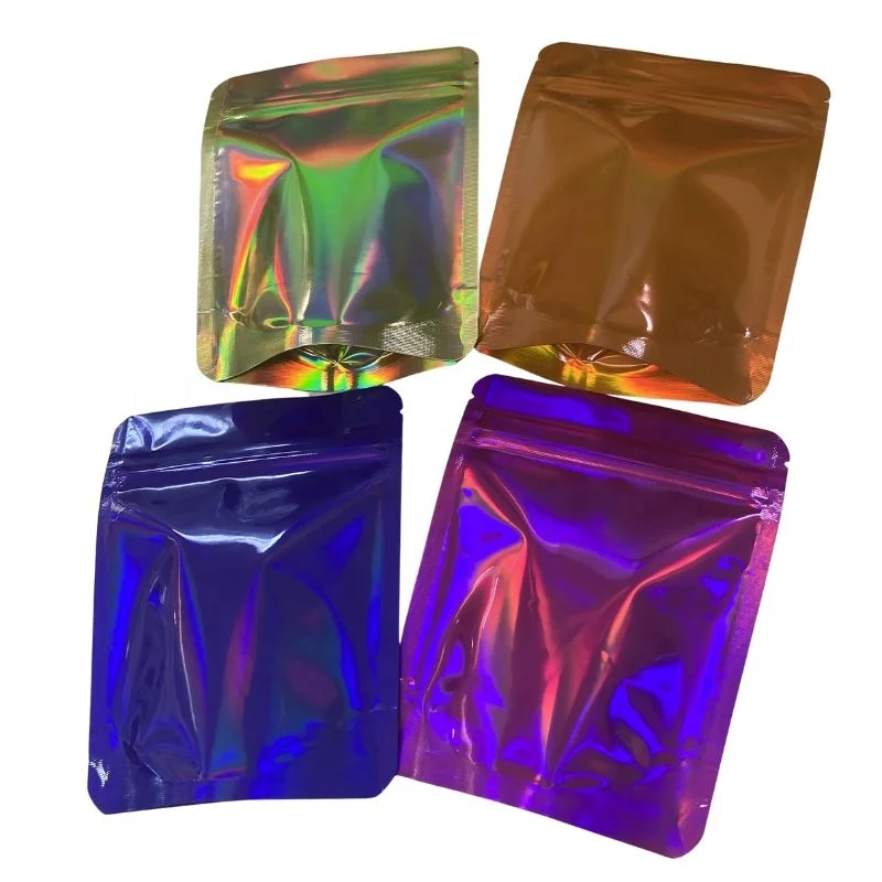 Holographic Colorful Plastic Bags Matte Glossy Silver 0.125oz Smell Proof Ziplock Bags 4x5 Colored Plastic Mylar Bags