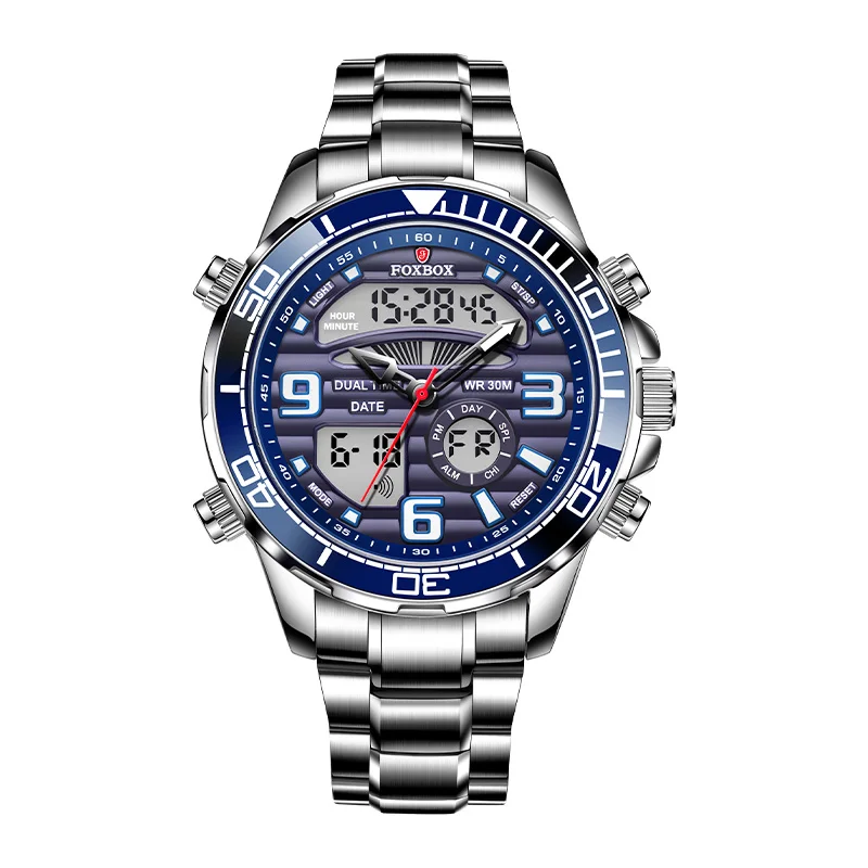 Foxbox 0007 Top  All Steel  Waterproof Clock Luxury Sport Quartz Wristwatch For Men Digital Mens Business Fashion Watches