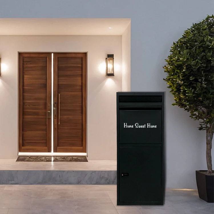 JH-Mech Box Black Parcel Mailbox Garden Highly Durable Strong Waterproof Outdoor Large Capacity Steel Storage Parcel Mailbox