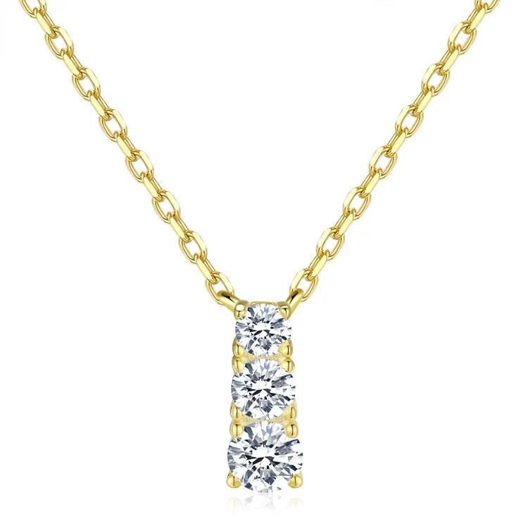 BAROLI Hot Sale 3 Stones Special Gradient Size Rose 14K Gold Plated Minimalist Diamond Bar Pendant Custom Jewelry Necklace