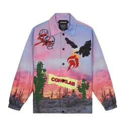 DiZNEW Lapel jacket Street illustration graffiti print coat Fall shoulder sleeve loose jacket unisex