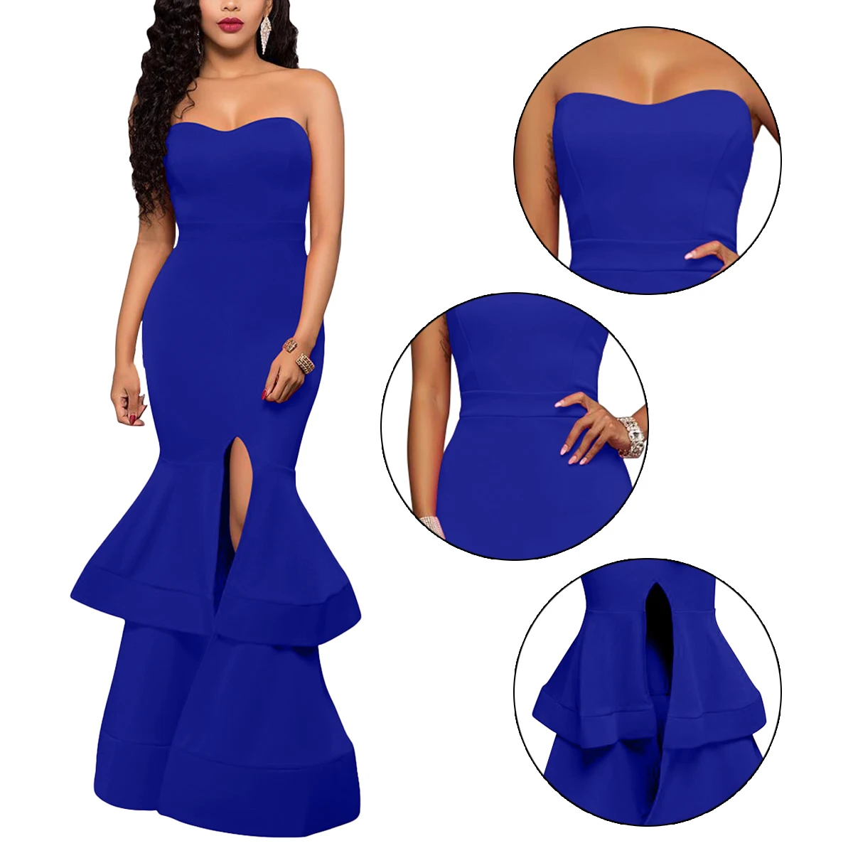 Woman Sexy Off Shoulder Bodycon Cake Skirt Leg Slit Formal Party Evening Dresses