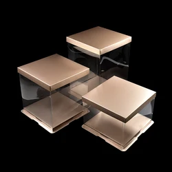 KCCB New Wedding Square Cake Box Silver Clear Decorative Cake Package Transparent PET Plastic Disposable Environmental Offset