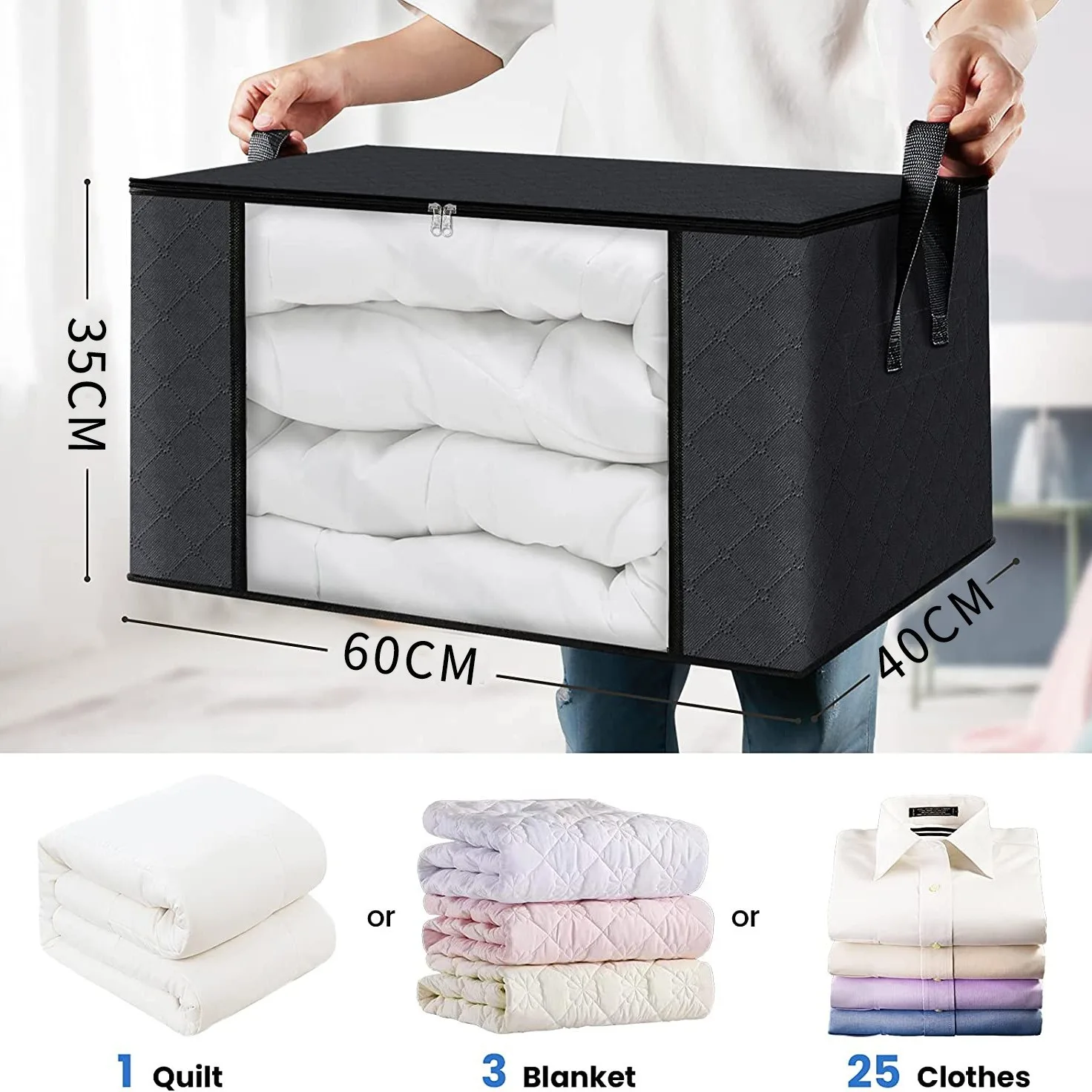 Hot Sale Clothing Storage Bag Large Capacity Foldable Clothes Storage Bag Organizer with Reinforced Handle