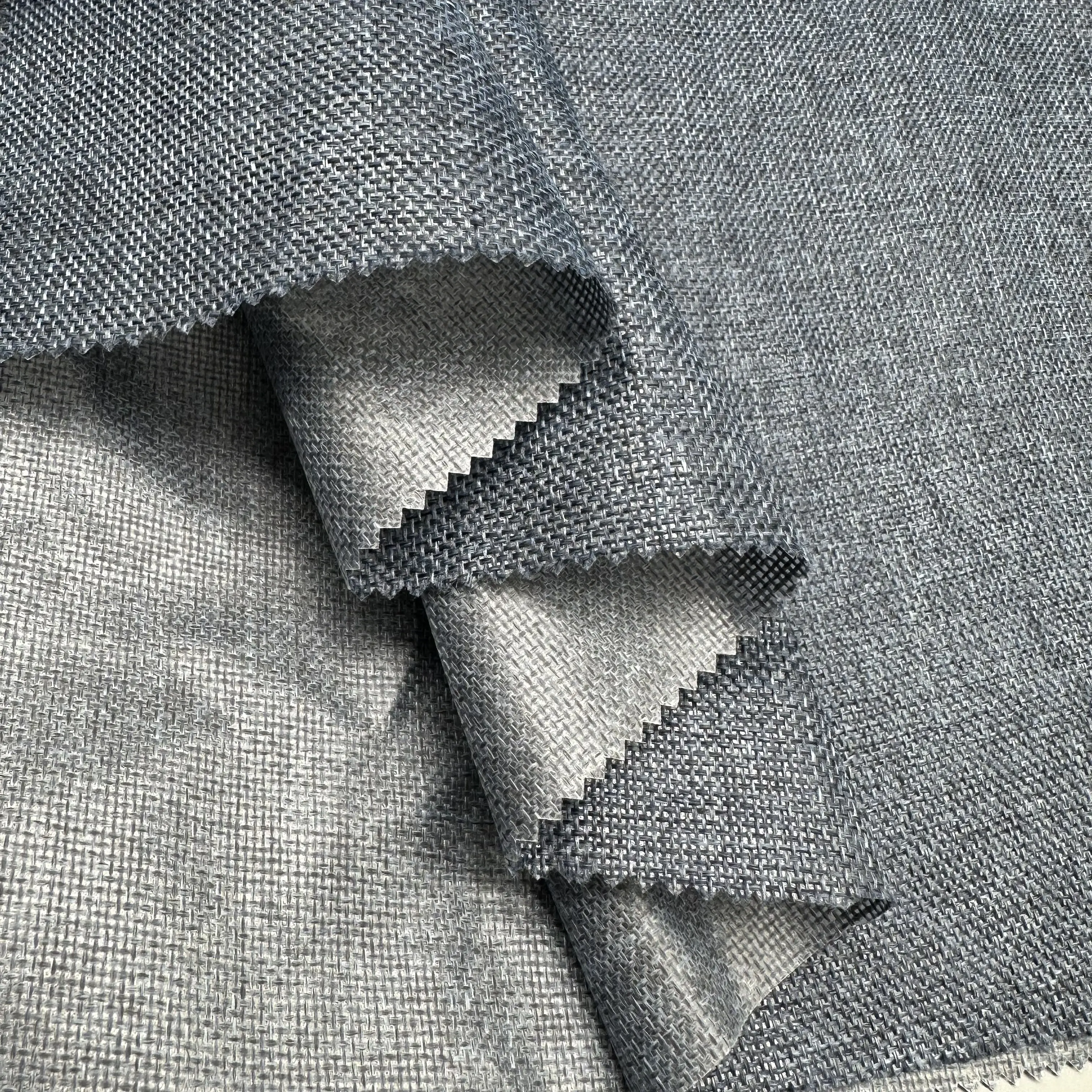 Wholesale Poly Jute Lamination Fabric home textile Linen look upholstery polyester sofa fabric Factory sales