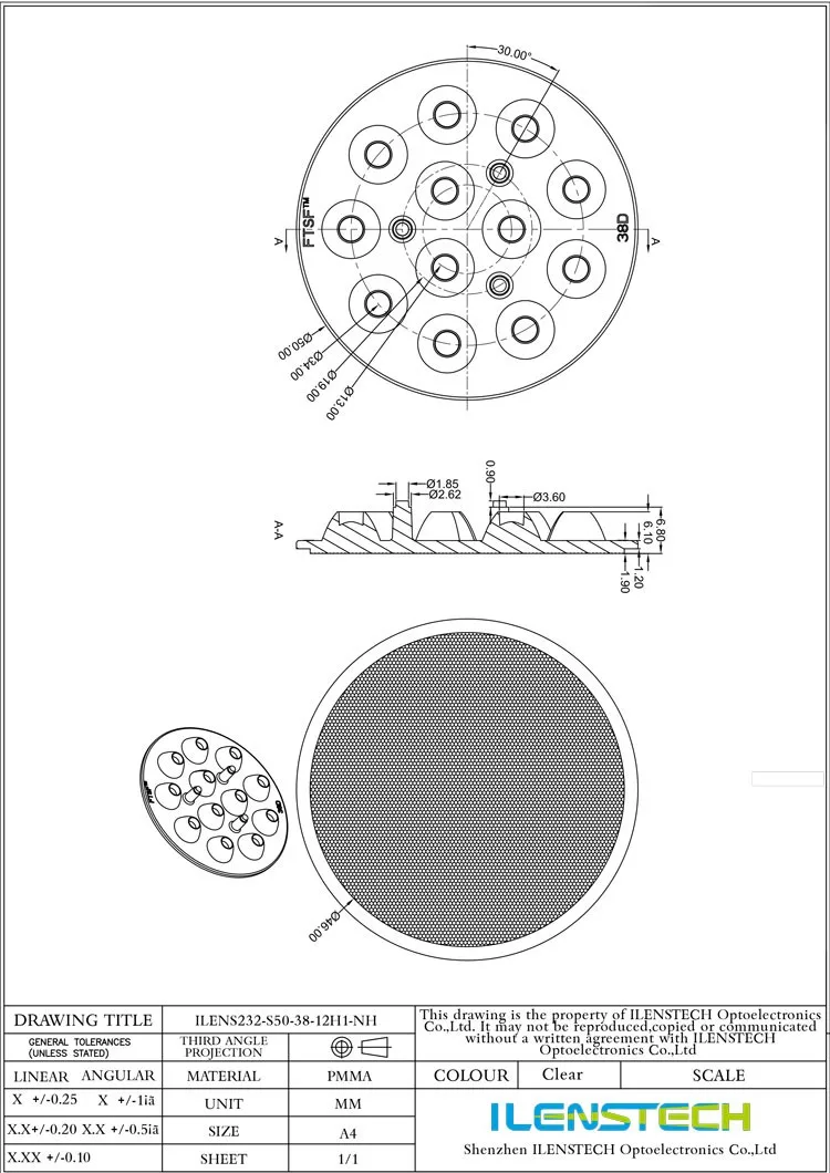 Surgical lamp lens 38 degree par led lens for12 in 1  leds