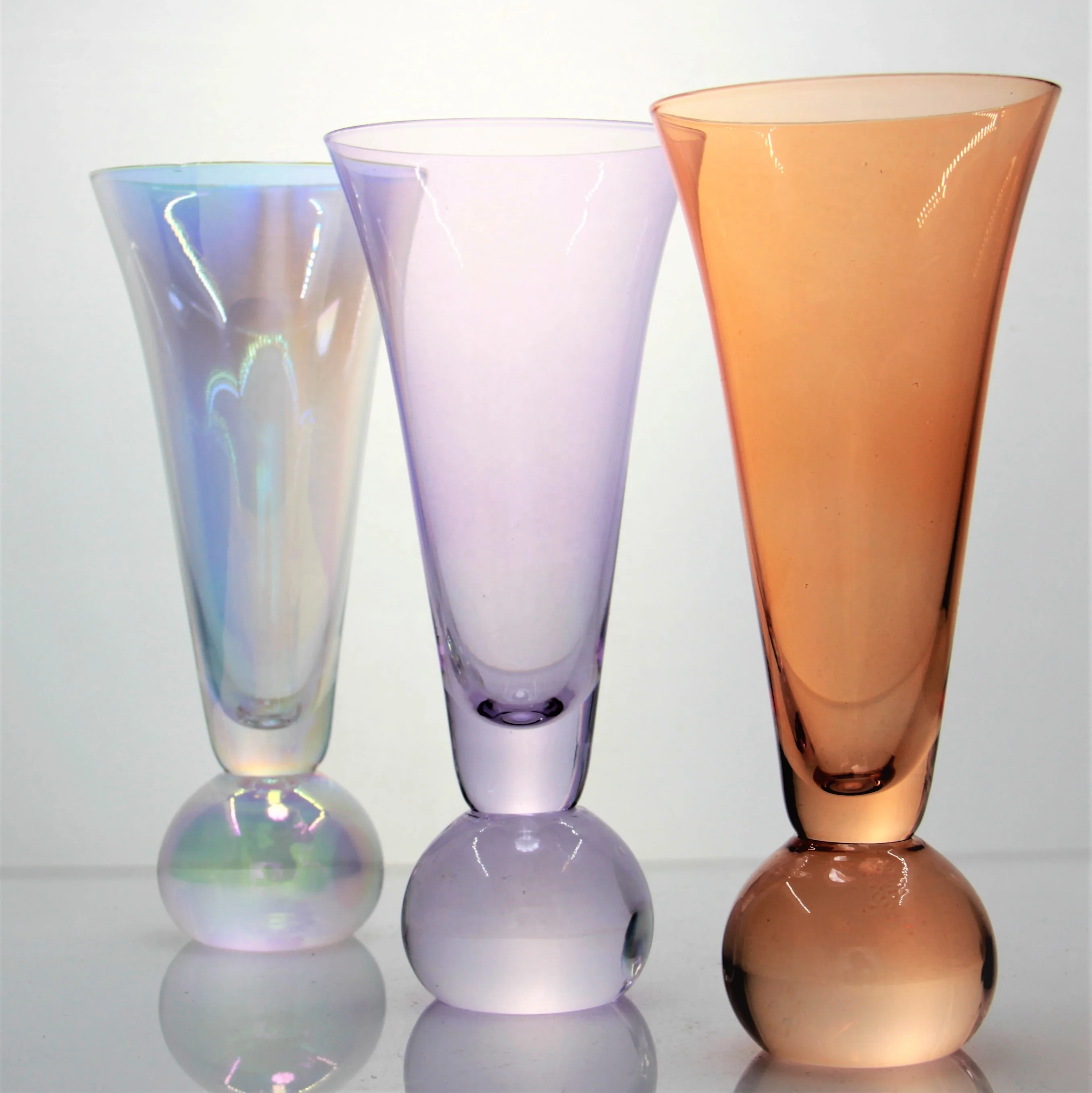 custom wedding 200ml hand blown crystal glass iridescent purple orange colored ball stem champagne glasses