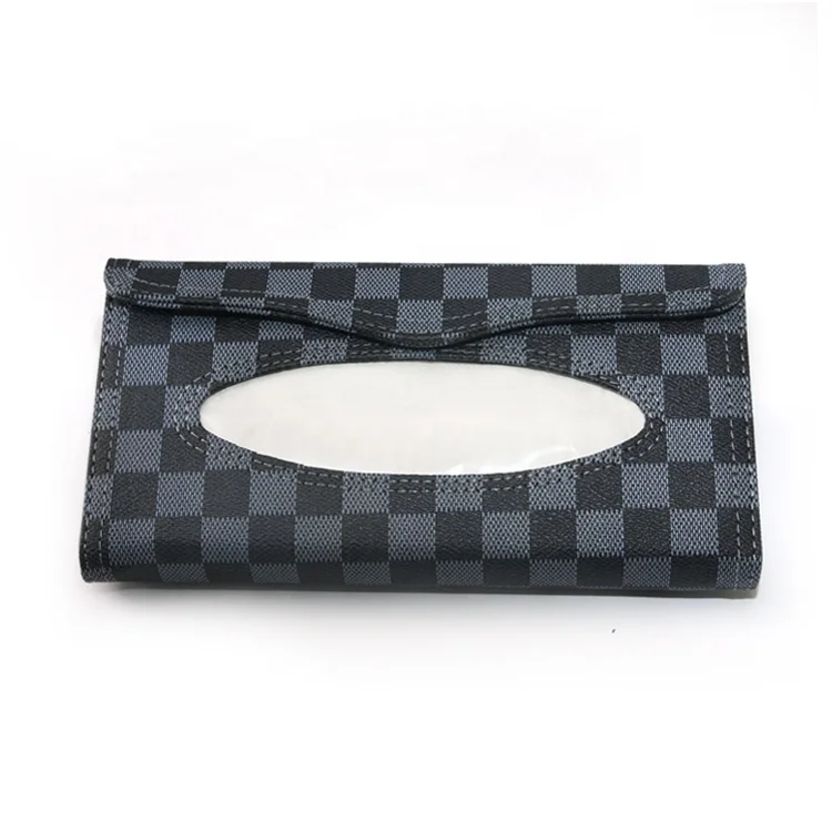 Wholesale Top Sale 2021 Auto Accessories Plaid Paper Napkin Holder Box Tissue Case Cover For Car Sun Visor Tissue Holder For Car