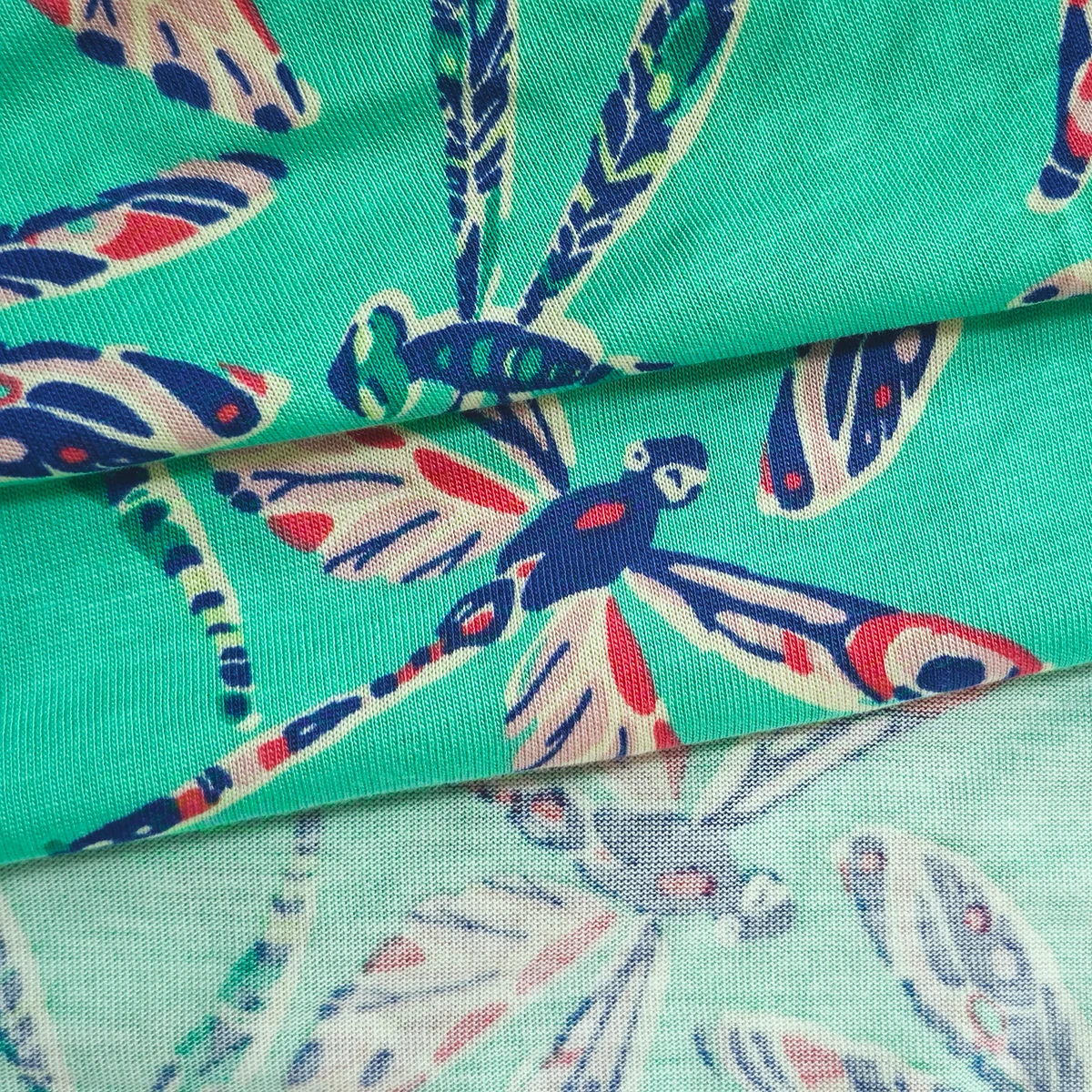 Custom Wholesale Anti-Bacteria 70% Bamboo 30% Cotton Dragonfly Printed Single Jersey Fabric For Women Clothing