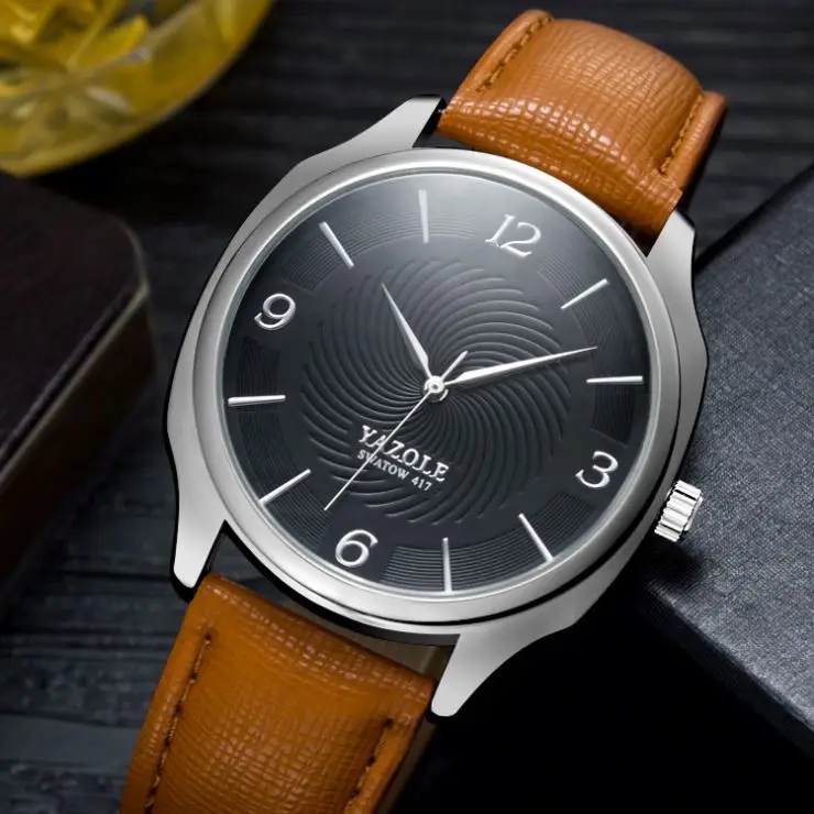 Yazole 417 Top 10 Brands Guangzhou Unisex Quartz Watch Nice Leather Band Minimalist Casual Wrist Watch