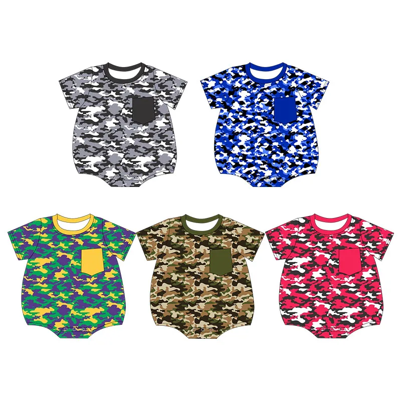 Wholesale baby boy custom clothing Baby newborn bamboo fiber camouflage print toddler short sleeve  rompers