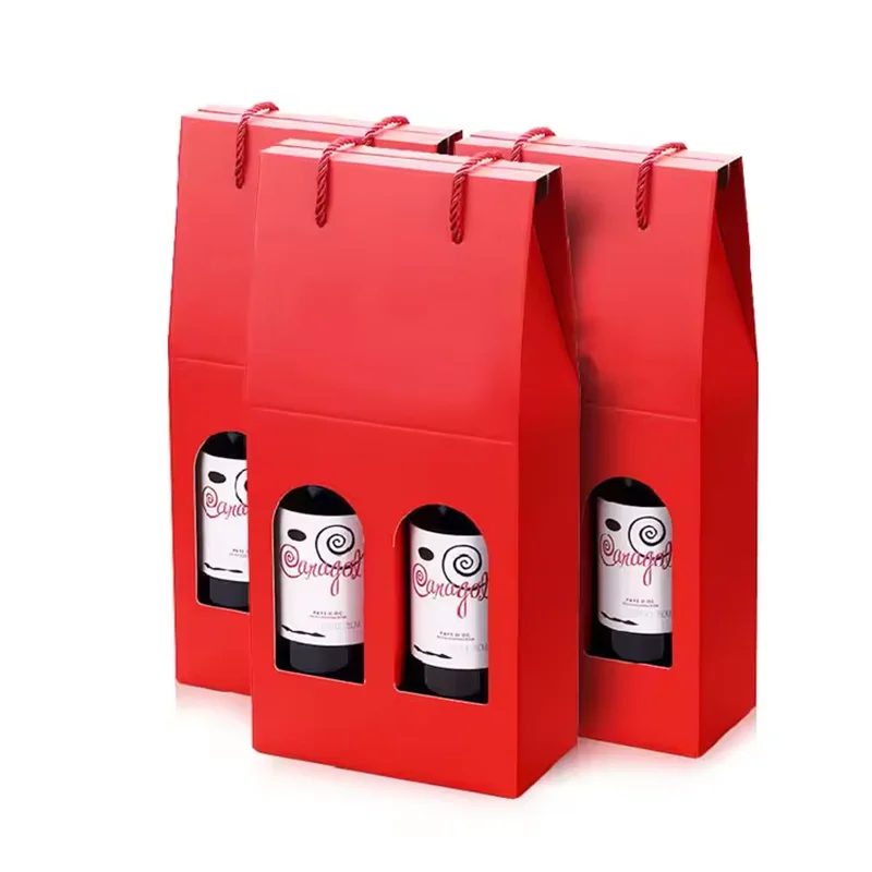 Wholesale Custom Logo Red Wine Bottle Gift Cardboard Shipping Corrugated Paper Boxes Wine Packaging Box With Window