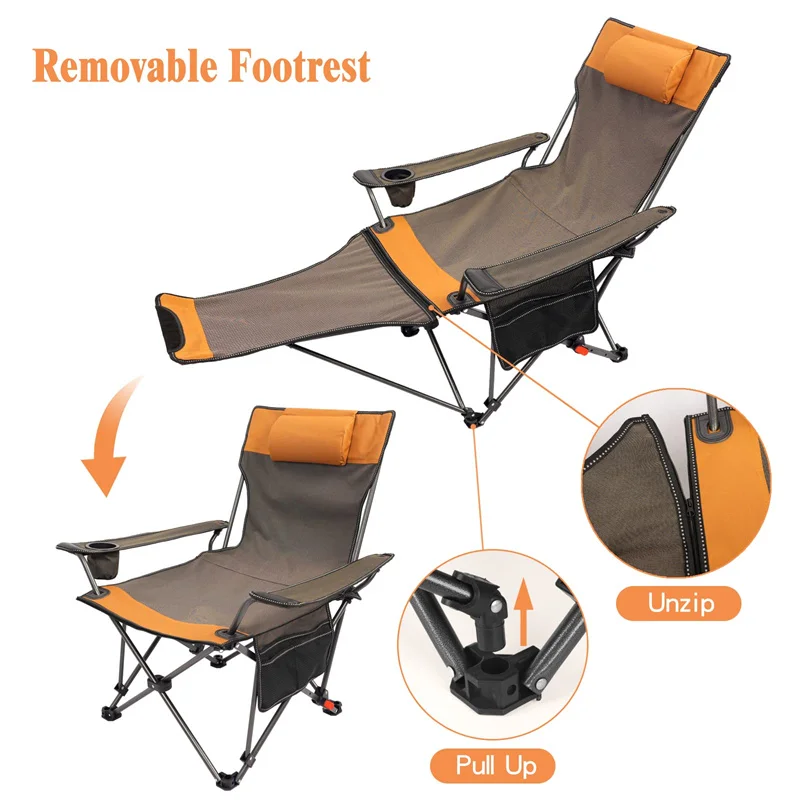 Durable Camping Chair With Removable Footrest Adjustable Backrest Lightweight Reclining Lounge Chairs