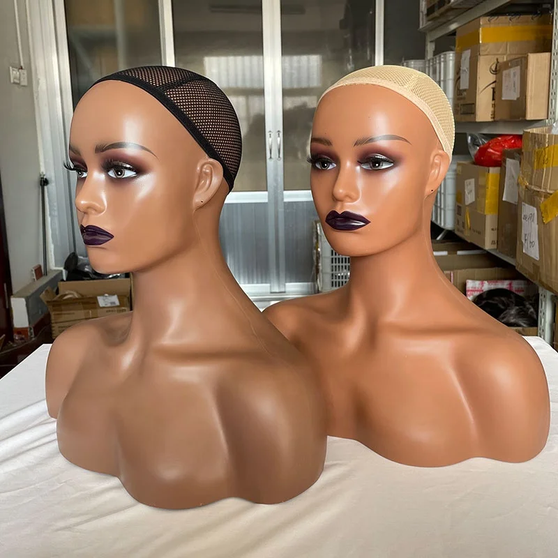 Mannequin Realistic Mannequin Head with Shoulders Plastic Black Lips mannequin Heads for Wigs Earrings Hat Sunglasses Display