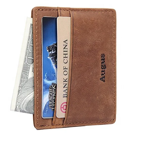 Оптовая продажа, тонкий держатель для карт, коричневый кожаный мужской минималистичный бумажник с блокировкой RFID