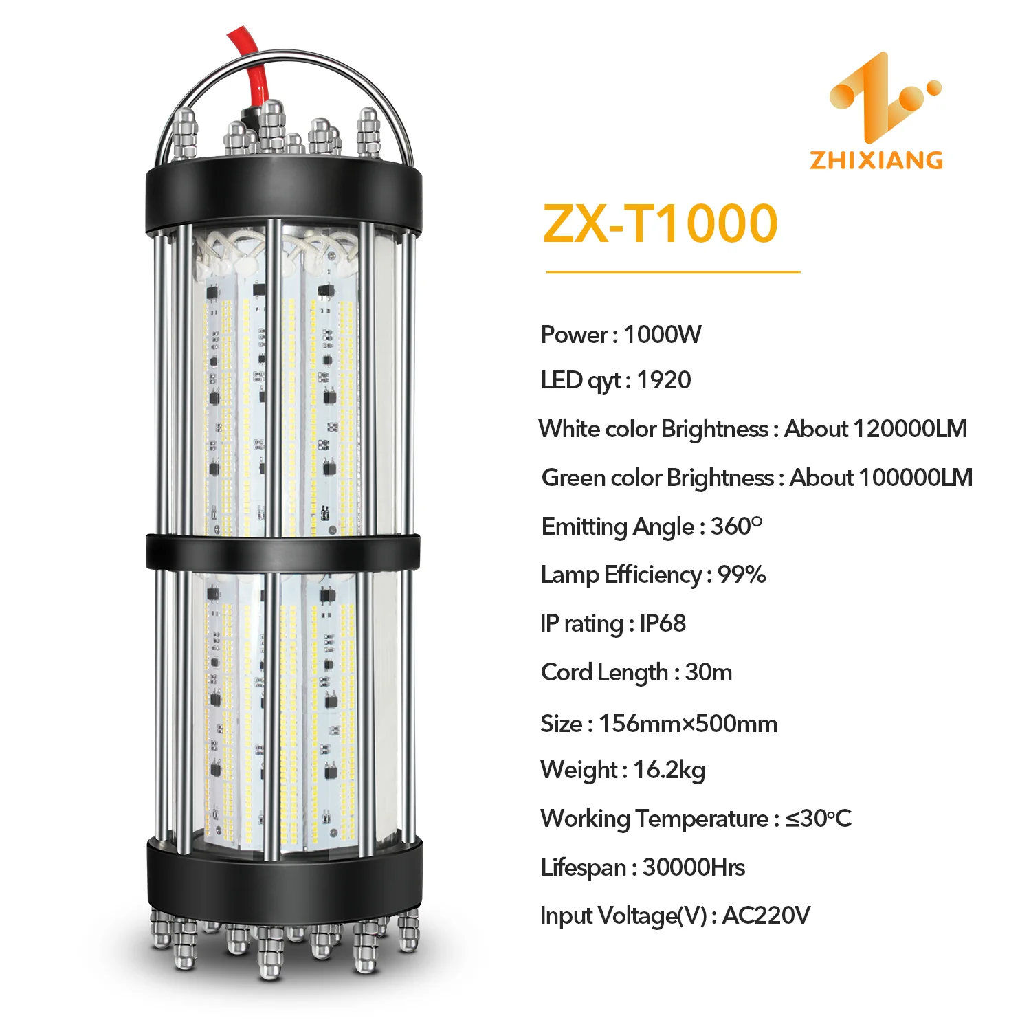  Высокая эффективность 1000w подводный светодиодный светильник для рыбы-рыбалка приманка