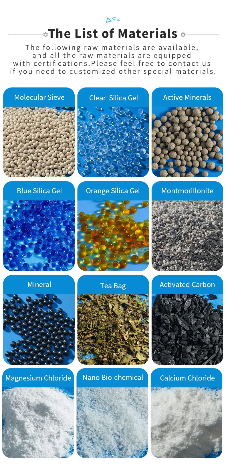 MINGHUI 5g Static Drying RoHS Reach DMF Standard Desiccant Silica Gel Desiccant Silica Gel Bag