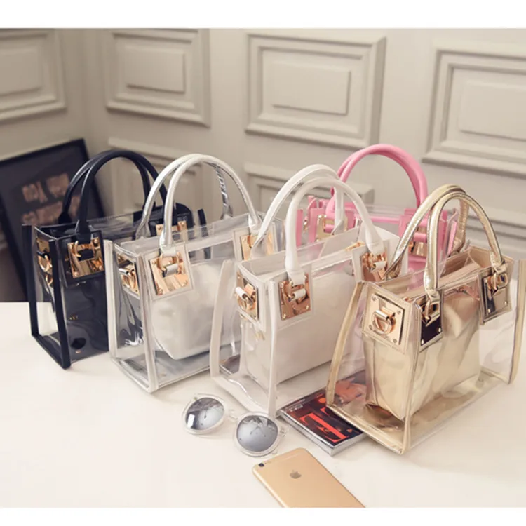 
2021new Eco vegan PU Leather Stylish Ladies Clear jelly Clutch Purse Shoulder Bag Tote trasparent Handbags Sets 2 in 1 for Women 