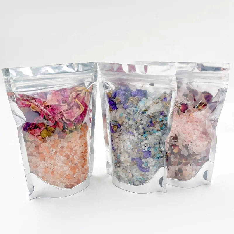 OED Private Label Luxury packaging bath soaking bathroom cleaning 100% natural himalayan salt scrub bath salts with flowers
