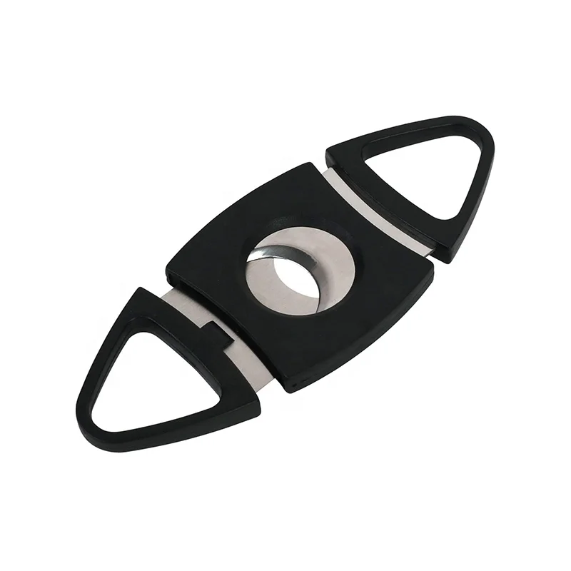 Custom Logo Black Plastic Guillotine Cigar Cutter Stainless Steel Double Cutting Blade Cigars Knife Scissors