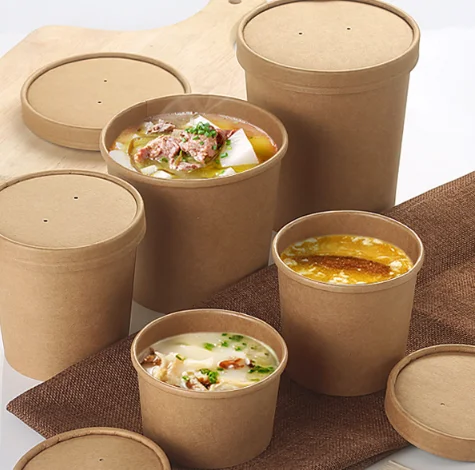 Миска для салата из крафтовой бумаги с крышкой, Одноразовая чашка для супа, контейнер для фаст-фуда