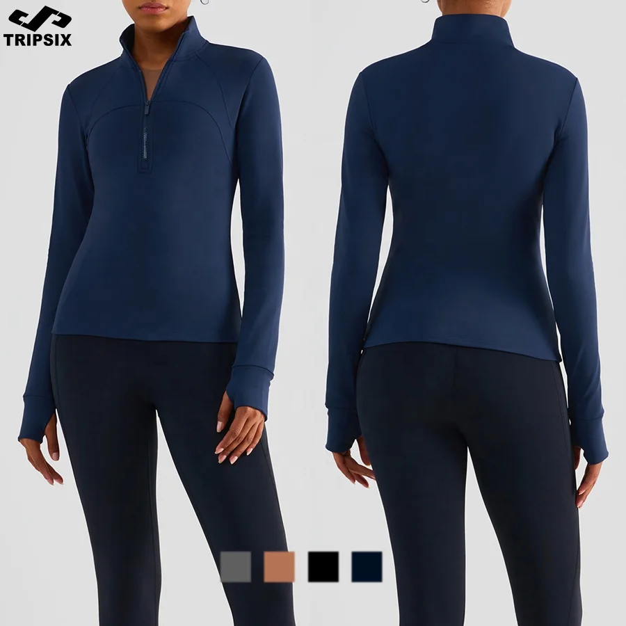 Soft Fabric Fitness Clothing Factory Half-zipper Slim Sportswear Women Warm Yoga Coat Workout Long Sleeve