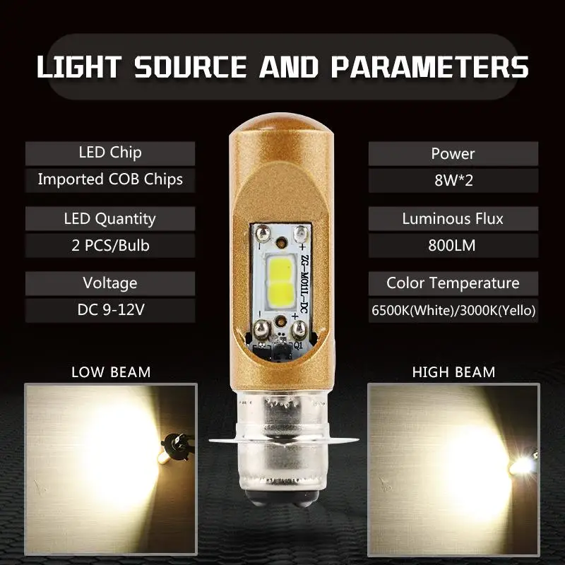 T19 p15d 16W Motorcycle LED Headlight Hi/Lo Beam 12V Front Light Bulb For Yamaha LC135/EX5/Dash V1/Wave/Raptor 125