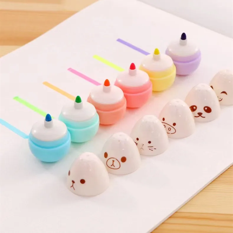 6 Pcs/Set Mini Egg Shaped Highlighter Markers for Writing Cute Face Graffiti Marker Pen Korean Stationery School Office Supplies
