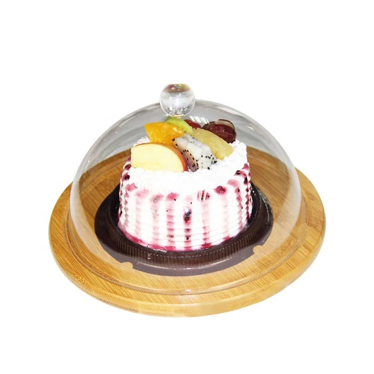 glass dome with bamboo tray cake stand Customized fancy and food safe display decorative wedding