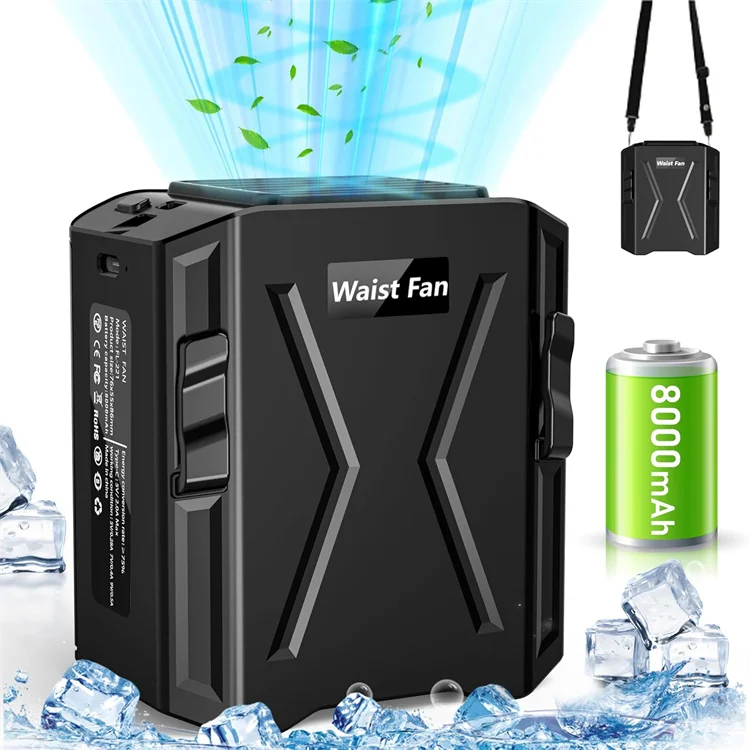 Portable Standing Fan 8000mAh Rechargeable Waist Fan Hands-Free Neck 3 Speeds Strong Airflow Wearable Belt Fans
