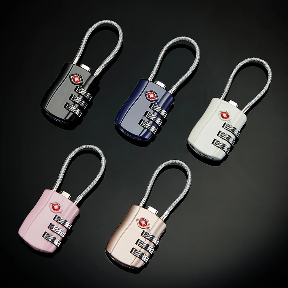 Travel Luggage Lock TSA Approved, 3 Digit Combination Padlocks with Cable for Suitcases & Baggage