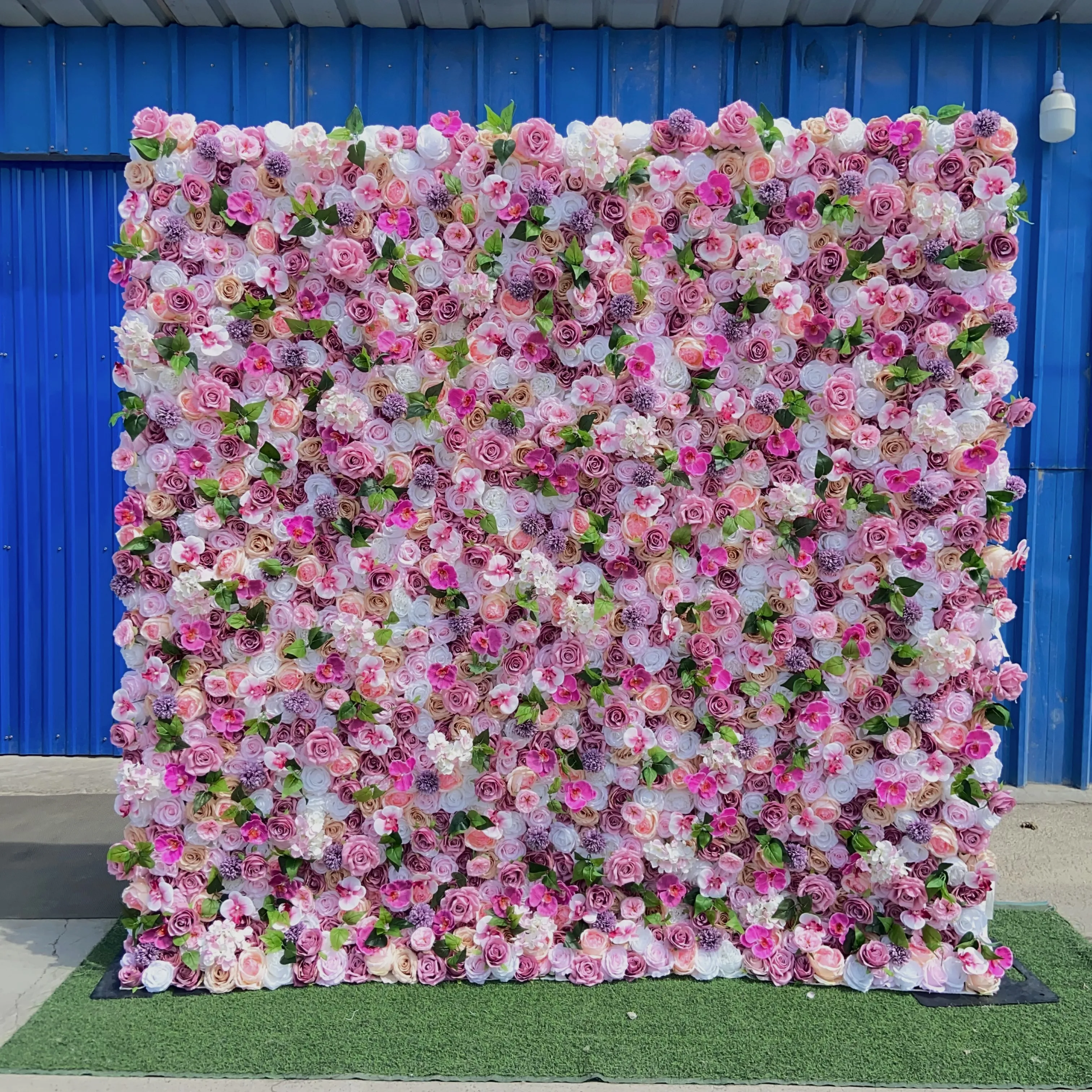 A-FW026 Artificial roll up flower wall panel backdrop 8ft x 8ft silk flower wall 3d 5d wall flowers for wedding decor