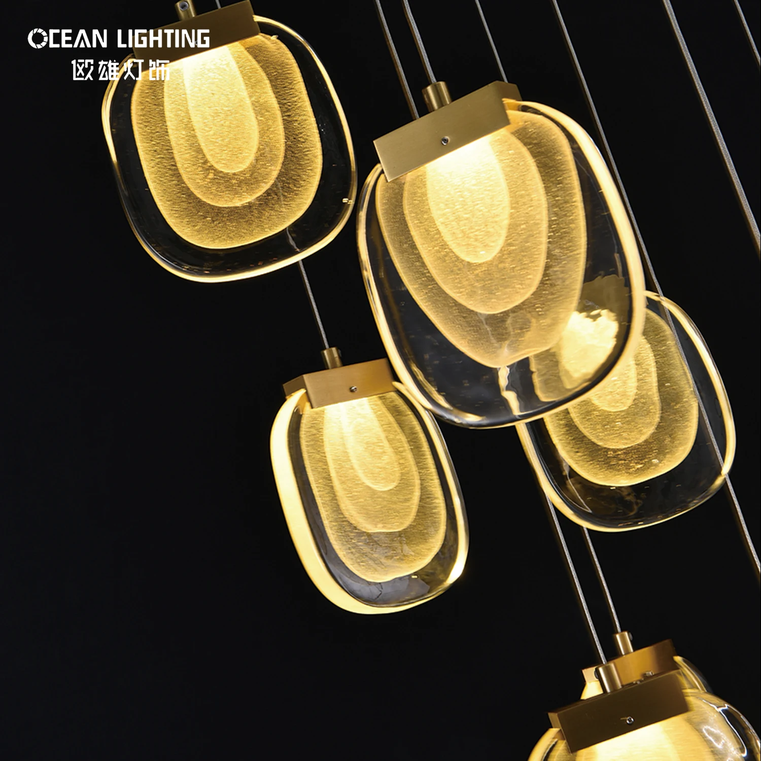 OCEAN LAMP Factory Outlet Designer Stair Way Kitchen Hanging Lamp LED Nordic Chandeliers Metal Crystal Pendant Light Modern