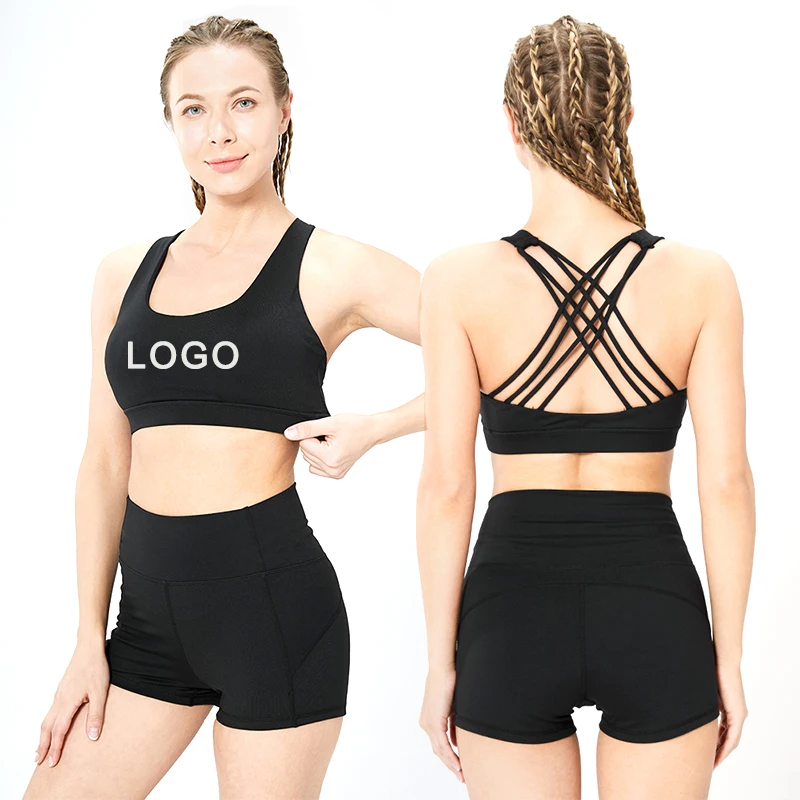 2021 Fashion Women Yoga Bra Adjustable Top Solid Cross Back Elasticity Strap Sports Bra For Yoga