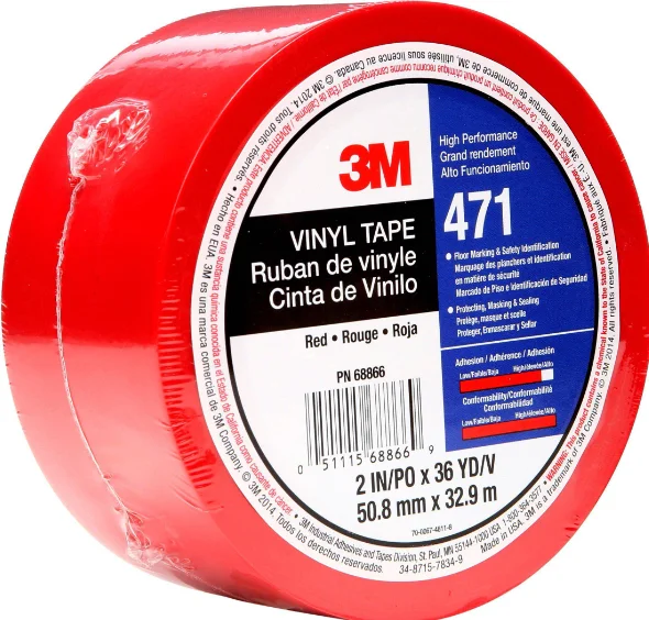 Hot Sale High Performance Strong Sticky Waterproof and Clean Removal Vinyl PVC Ground Safety Signs Masking Red Tape 3M 471