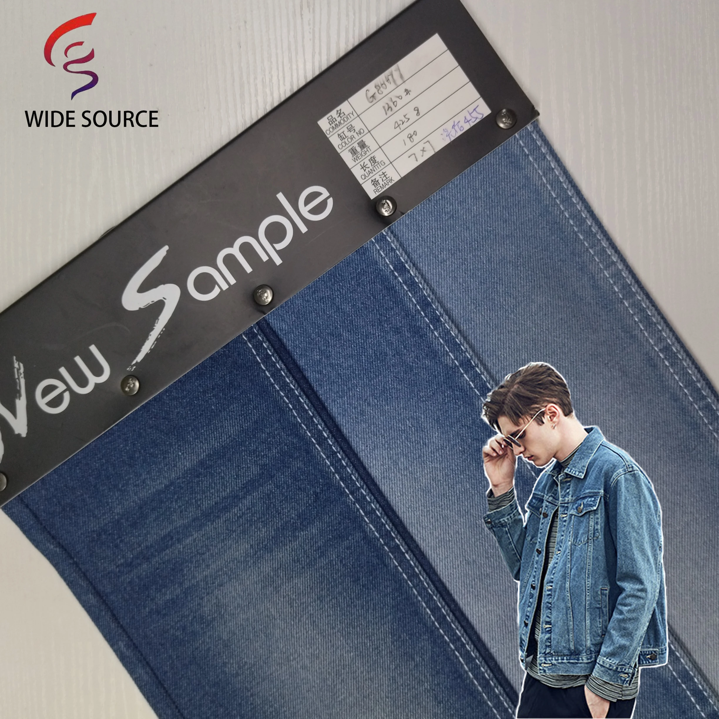 GZY 7 * 7 cotton right diagonal (bleached) denim fabric 180 wide paired with Indigo elastic denim fabric G80077