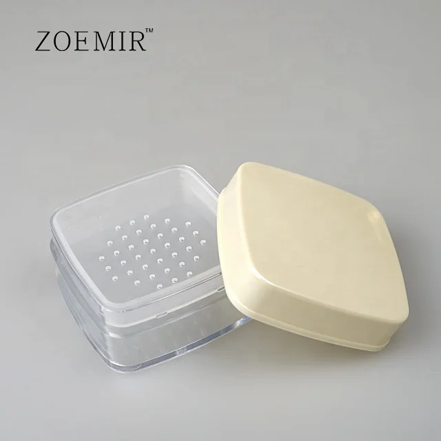 Plastic cosmetic packaging empty pink color square shape loose powder case foundation powder case with custom logo