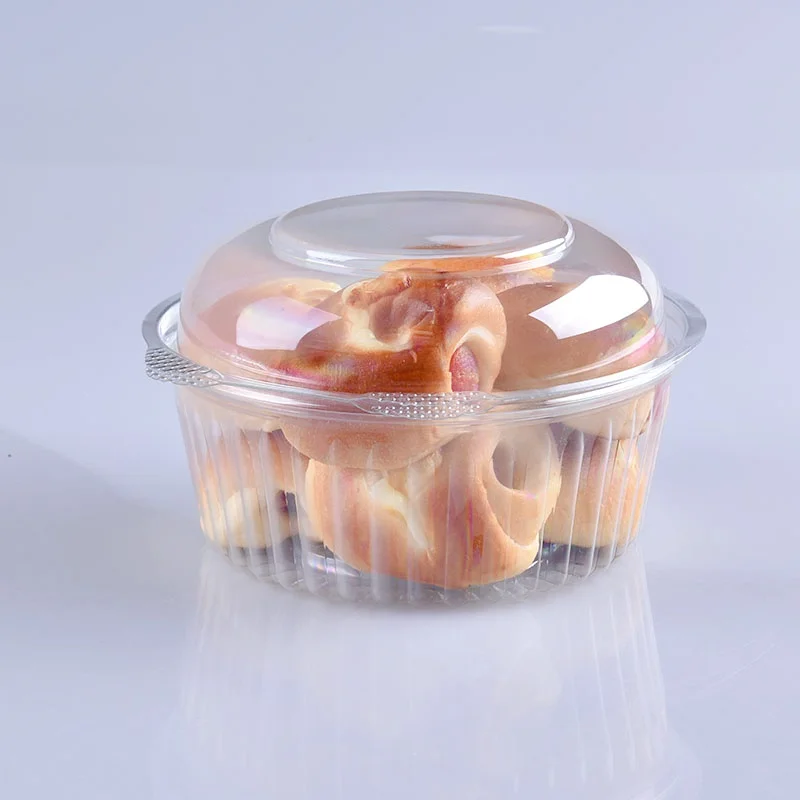 Lesui eco-friendly 32oz 1000ml round salad to go bowls nut cake clamshell clear packaging container plastic box with lid
