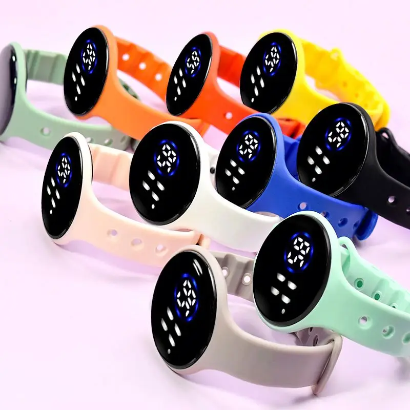 LED Wrist digital Watch Funny Watch Ultra-thin round touch waterproof student electronic watch for kids