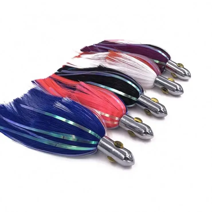 OEM 6.5inch/35G Bullet Head Trolling Lure with Nylon Hair Brass Head Saltwater Fishing Lures Marlin Lures