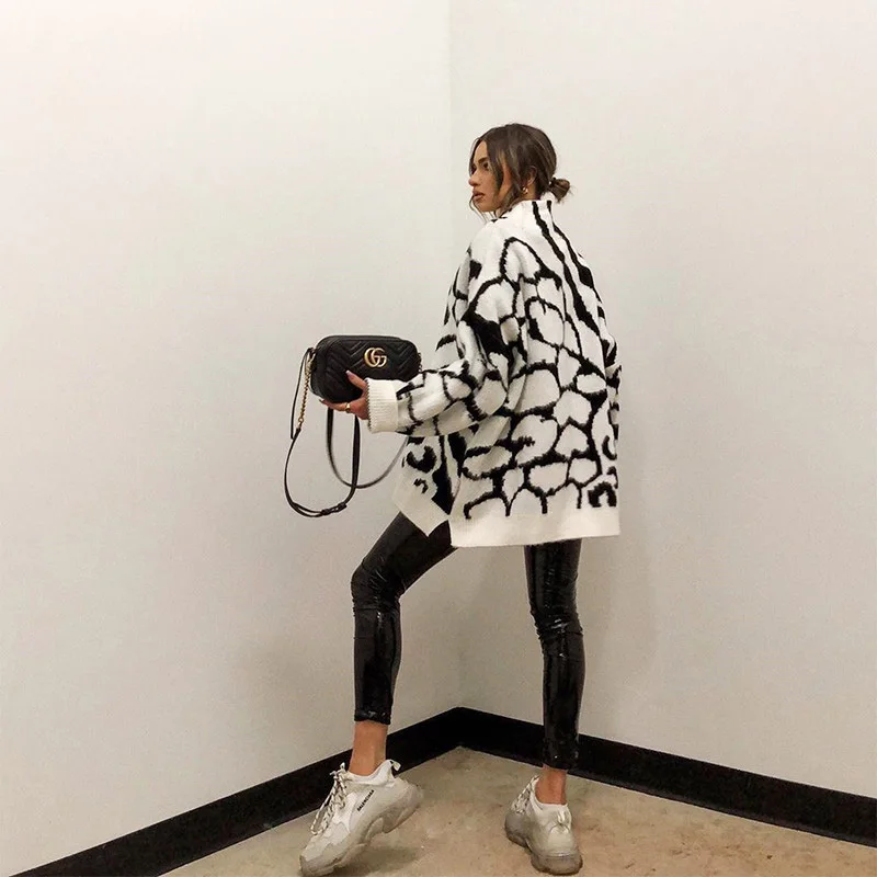 Trendy Winter Animal Jacquard Knit Fitness Clothing Knitwear Woman Casual Fluffy Tops Women Stylish Knitted Sweater For Ladies