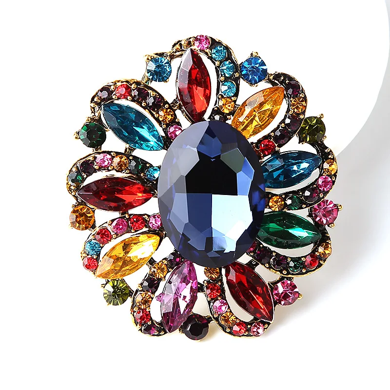 New silver bottom flower brooch wedding oval crystal pin brooch for woman gift
