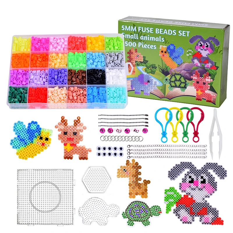 High Quality Custom 24 Colors Children Educational Toys Ironing Eco Friendly Fuse Beads Kit Hama Beads 5mm Fuse Beads Animal