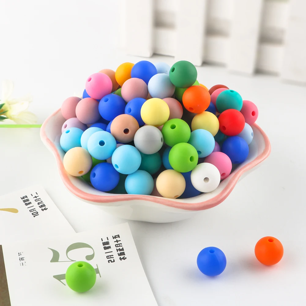 Custom 59 Colors BPA Free Teething Teether Loose Bead Food Grade 12mm Round Silicone Beads For Pens Necklace Mak